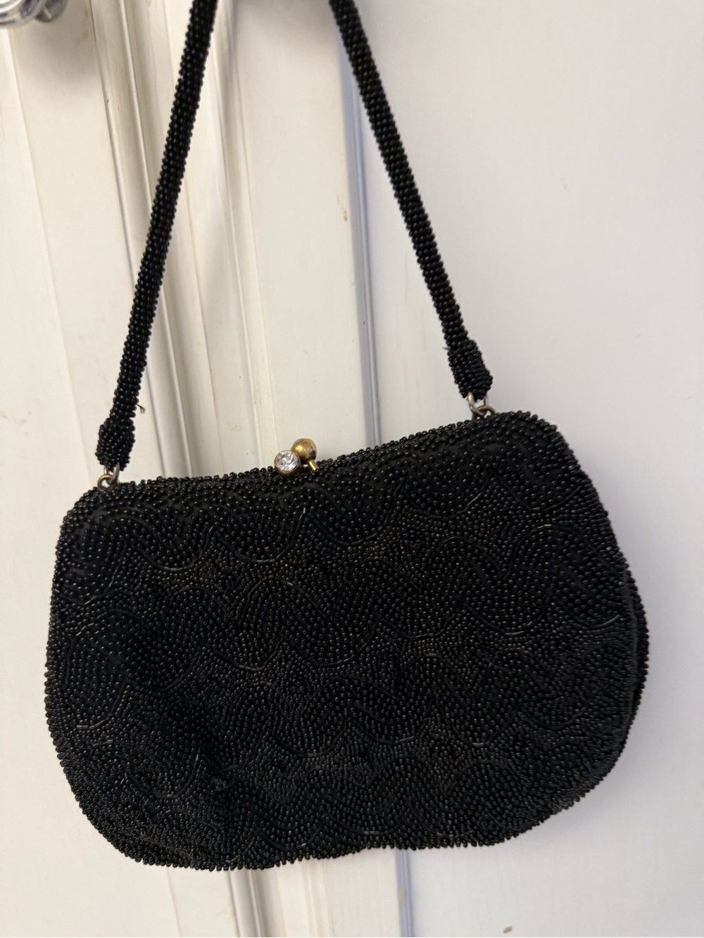 Black Beaded Evening Clutch - Elegant Shoulder Bag